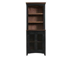 72" Brown and Black Distressed Wood Dining Hutch With Two Doors