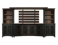 72" Brown and Black Distressed Wood Dining Hutch With Two Doors