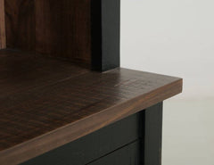 72" Brown and Black Distressed Wood Dining Hutch With Two Doors