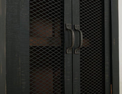72" Brown and Black Distressed Wood Dining Hutch With Two Doors