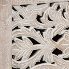 52" White Distressed Solid Wood Carved Floral Storage Ottoman