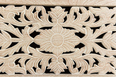 52" White Distressed Solid Wood Carved Floral Storage Ottoman