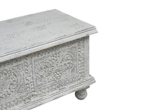 54" White Solid Wood Medallion Storage Ottoman