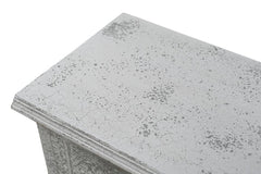 54" White Solid Wood Medallion Ottoman with Storage features a textured, cracked silver surface on the top.