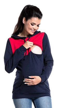 Hooded Maternity Nursing Sweatshirt | Colorblock Cotton Blend, Sizes S–XXL