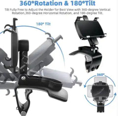 360° car phone holder universal mount with 180° tilt and 360° rotation for dashboard. Adjustable clamp fits most smartphones for safe driving.