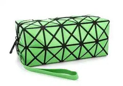 Women's diamond pattern PVC makeup bag in Black – front view showing geometric quilted design