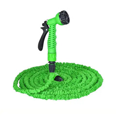 Expandable Hose & Pressure Washer in green with 7 spray modes, ideal for garden and outdoor cleaning tasks. Lightweight and flexible design.