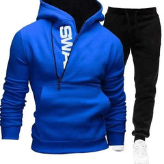 Men's Hooded Sweatshirt Set with Zipper for Style