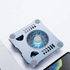 Universal laptop cooling stand compatible with tablets and laptops of various sizes, side view