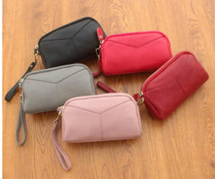 Genuine Leather Makeup Clutch Bag – Box Shape with Sequin Detail & Dual Handles