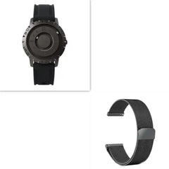 Men's Magnetic Ball Watch with black rubber strap and extra mesh band, combining comfort with a creative magnetic time display.