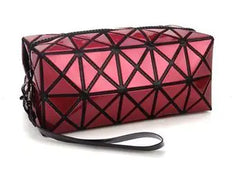 Women's Diamond Pattern Makeup Bag & Portable Clutch – PVC, Zippered Pocket, 3 Colors