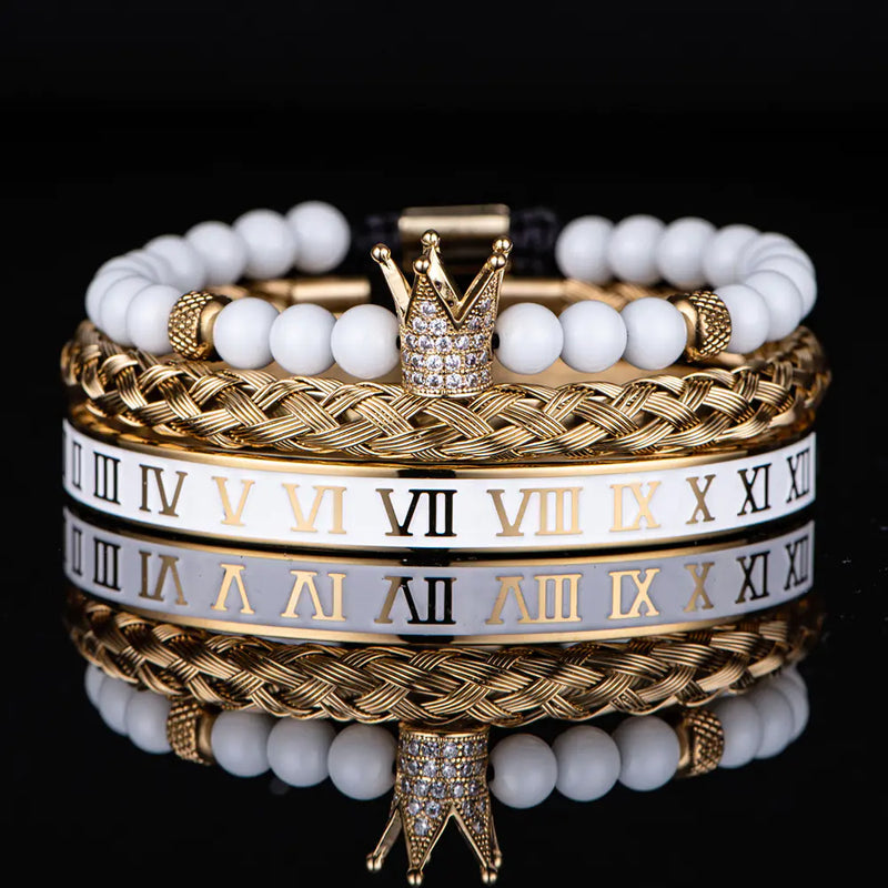 Roman Numerals Steel Bracelet Crown Design