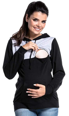 Hooded Maternity Nursing Sweatshirt | Colorblock Cotton Blend, Sizes S–XXL