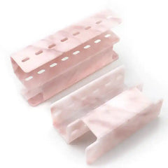 Set of two Acrylic Pink Marble Eyelash Tweezer Rack Organizers in 6 and 8-hole versions for professional lash tool organization.