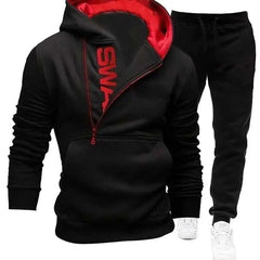 Men's Hooded Sweatshirt Set with Zipper for Style