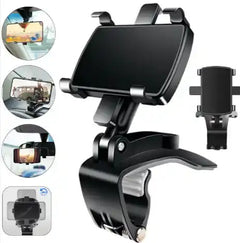 360° car phone holder universal mount clips securely to dashboard for hands-free use. Compatible with most smartphones for safe driving.