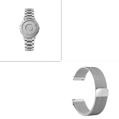 Men's Magnetic Ball Watch with silver dial and metal strap, paired with a silver mesh band for a sleek, adjustable look.