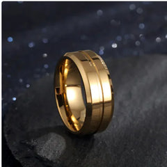 18K Gold-plated Men's Ring with Simple Groove Design