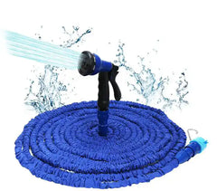 Expandable hose & pressure washer in blue with 7 spray modes, ideal for garden cleaning and watering. Compact, flexible, and kink-free design.