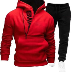 Men's Hooded Sweatshirt Set with Zipper for Style