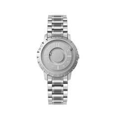 Men's Magnetic Ball Watch in full silver with metal strap, featuring a unique magnetic ball time display and minimalist dial.