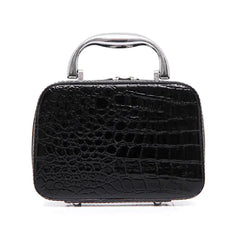 Waterproof travel makeup organizer in black PU leather with zipper closure – front view