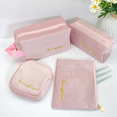 Pink Flannel Large Makeup Bag Set for Women
