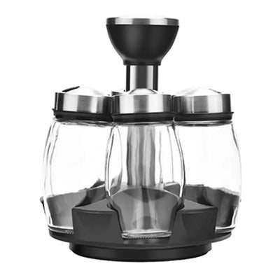 360° Rotating Spice Rack Organizer with 12 airtight clear spice bottles in vertical arrangement