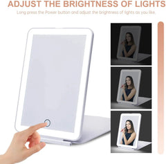 Foldable LED Makeup Mirror with Touch Sensor & Adjustable Lighting — USB Rechargeable, Travel-Ready