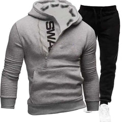 Men's Hooded Sweatshirt Set with Zipper for Style