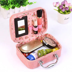 Travel makeup organizer placed inside carry-on luggage – compact PU cosmetic pouch 0.38 kg
